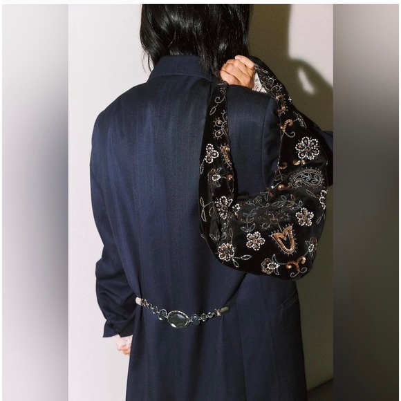 Free People Nashville Nights black velvet embroidered bag new NWT party night - Picture 6 of 11